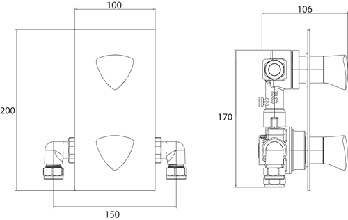 Technical image of Bristan Bright Concealed Shower Valve (2 Outlets, Chrome).