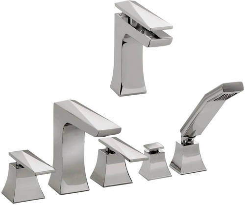 Larger image of Bristan Ebony Mono Basin & 5 Hole Bath Shower Mixer Tap Pack (Chrome).