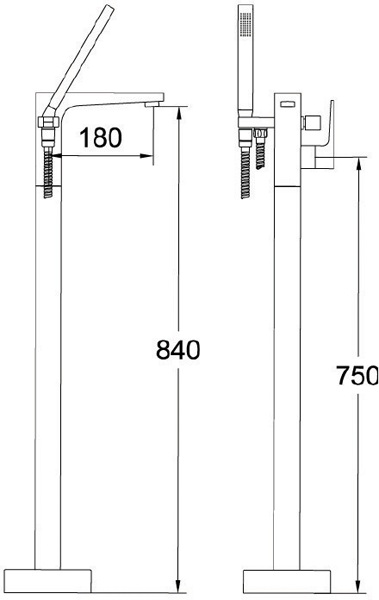 Technical image of Bristan Ebony Floor Standing Bath Shower Mixer Tap (Chrome).