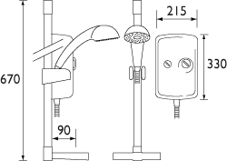 Technical image of Bristan Electric Showers 8.5Kw Evo Electric Shower With Riser Rail Kit In White.