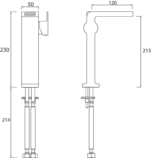 Technical image of Bristan Exodus Waterfall Tall Basin Mixer Tap (Chrome).