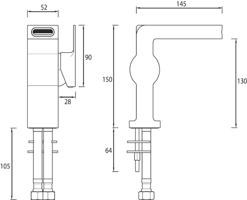 Technical image of Bristan Exodus Waterfall Tall Basin & 1 Hole Bath Filler Tap Pack.