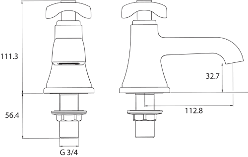 Technical image of Bristan Glorious Basin & Bath Taps Pack (Chrome).