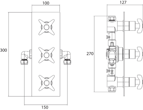 Technical image of Bristan Glorious Concealed Shower Valve (2 Outlets, Chrome).