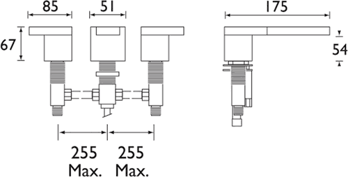 Technical image of Damixa G-Type 3 Tap Hole Basin Mixer Tap With Pop Up Waste (Chrome).