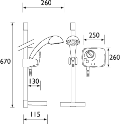 Technical image of Bristan Power Showers 1500 Thermostatic Power Shower In Matt Chrome.