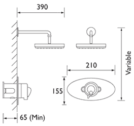 Technical image of Bristan Java Recessed Thermostatic Shower Valve With Fixed Head (Chrome).