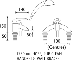 Technical image of Bristan Java Single Lever Bath Shower Mixer Tap With Shower Kit (Chrome).