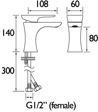 Technical image of Bristan Hourglass Basin Mixer Tap (Silver Sparkle).