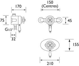 Technical image of Bristan Thermostatic Exposed Shower Valve (Chrome).