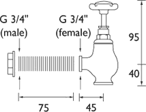 Technical image of Bristan 1901 Globe Bath Taps, Chrome Plated. NGLOCCD