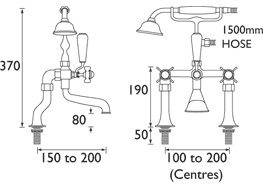 Technical image of Bristan 1901 Luxury Bath Shower Mixer Tap, Chrome. NLBSMCCD