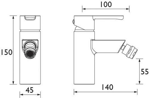 Technical image of Bristan Nero Bidet Mixer Tap With Pop Up Waste (Chrome).