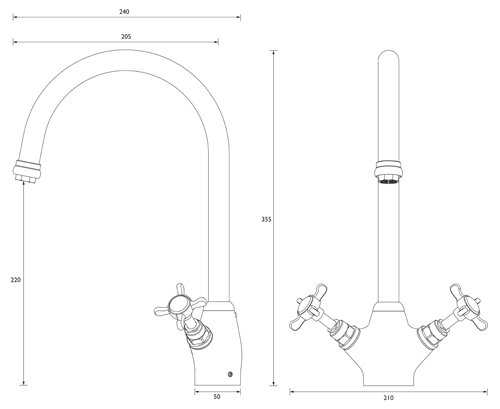 Technical image of Bristan 1901 Easy Fit Mixer Kitchen Tap (TAP ONLY, Chrome).