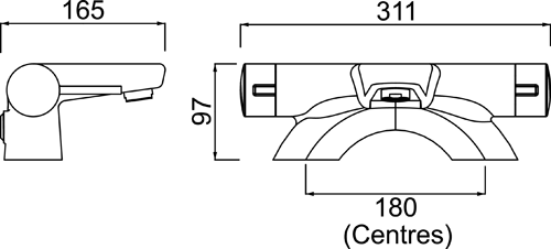 Technical image of Bristan Commercial Thermostatic Bath Filler Tap (TMV3, Deck Mounted).