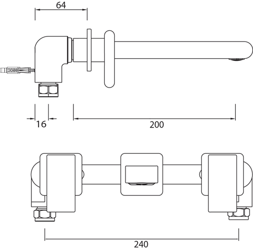 Technical image of Bristan Pivot Wall Mounted Basin Mixer Tap (Chrome).