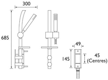 Technical image of Bristan Prism Exposed Thermostatic Bar Shower Valve Pack (Chrome).