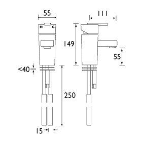 Technical image of Bristan Qube Basin & Bath Filler Taps Pack (Chrome).