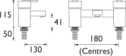 Technical image of Bristan Qube Basin & Bath Filler Taps Pack (Chrome).