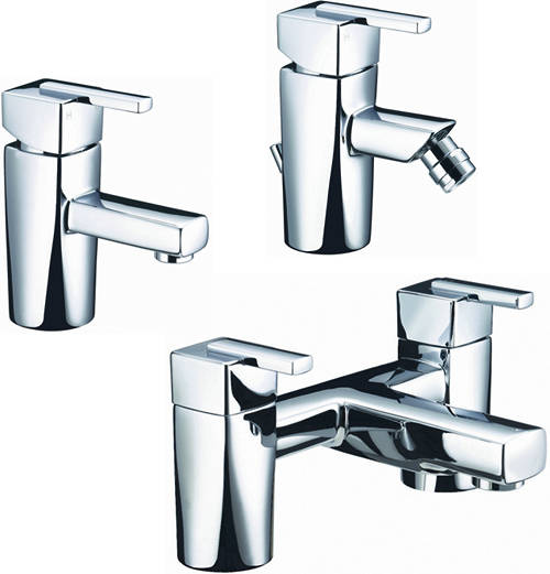 Larger image of Bristan Qube Basin, Bidet & Bath Filler Taps Pack (Chrome).