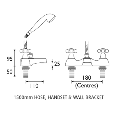 Technical image of Bristan Regency Pair Of Basin & Bath Shower Mixer Tap Pack (Gold).