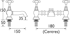 Technical image of Bristan Trinity Basin & Bath Filler Taps Pack (Chrome).