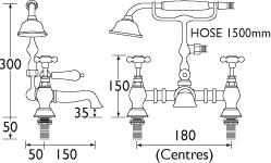 Technical image of Bristan Trinity Mono Basin & Bath Shower Mixer Taps Pack (Chrome).