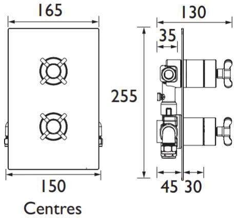 Technical image of Bristan Trinity Concealed Shower Valve (1 Outlet, Chrome).