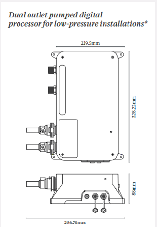 Technical image of Digital Showers Digital Shower / Bath Valve & Processor (2 Outlets, LP).