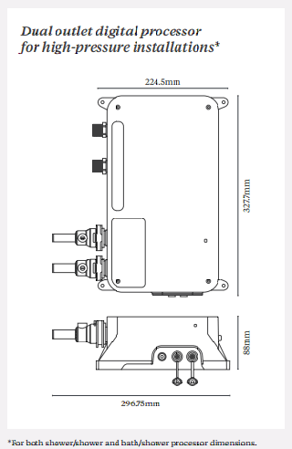 Technical image of Digital Showers Twin Digital Shower Pack, Square Head, Remote & Kit (HP).