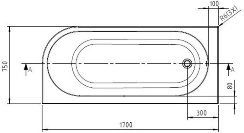 Technical image of BC Designs Ancorner Shower Bath 1700mm (Right Handed, Gloss White).