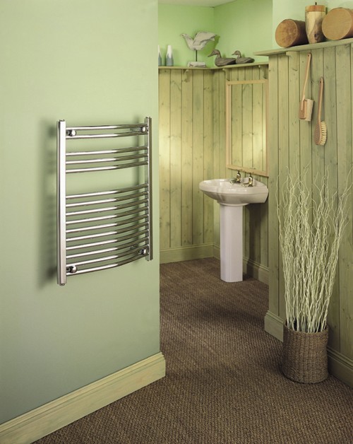 Example image of HeatLine Chrome Curved Multi-Rail Towel Radiator.  500x1200mm.  1347 BTU.