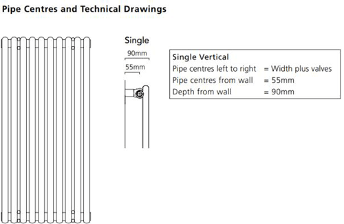 Technical image of Colour Chaucer Single Vertical Radiator 1820x504mm (Traffic Grey).