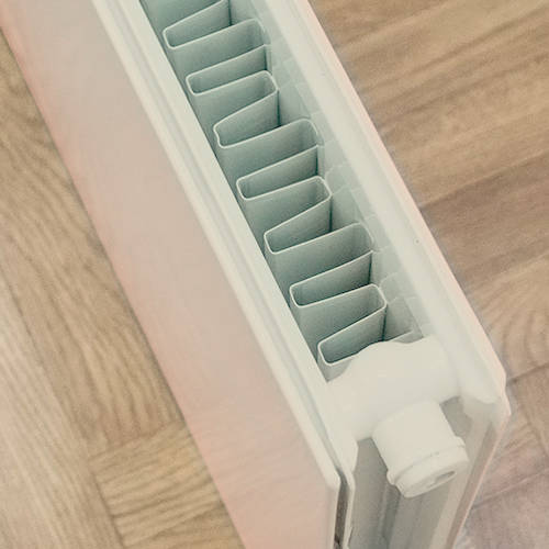 Example image of Colour Faraday Vertical Radiator 1600x500mm (P+, Silk Grey, 5684 BTUs).