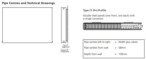 Technical image of Colour Faraday Type 21 Radiator 600x1200mm (P+, Silk Grey, 4975 BTUs).