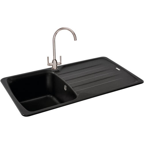 Larger image of Carron Phoenix Calla 90 Single Bowl Granite Sink 860x500mm (Jet Black).