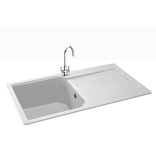 Larger image of Carron Phoenix Aruba Single Bowl Granite Sink 860x500mm (Polar White).