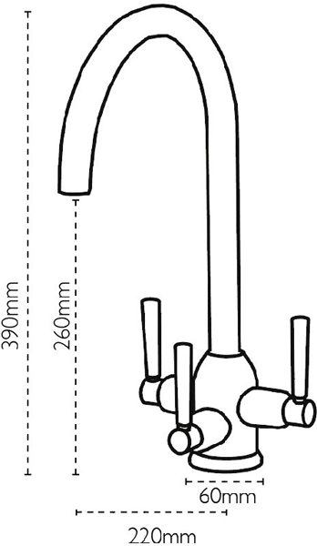 Technical image of Carron Phoenix Dante Tri-Pure Filter Kitchen Tap (Chrome).