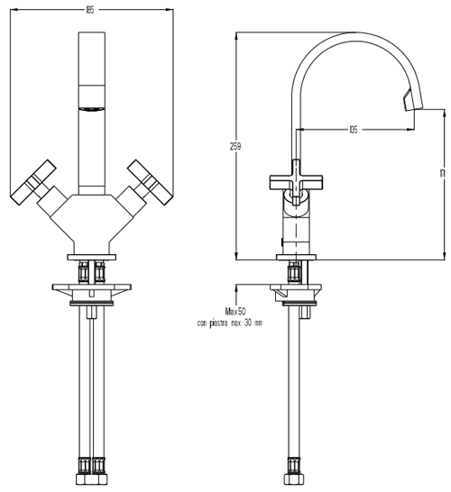 Technical image of Crosswater Alvero Basin Mixer Tap With Crosshead Handles (Chrome).