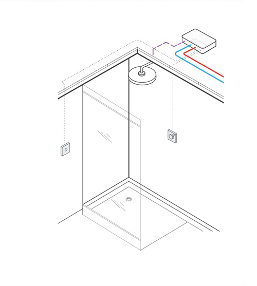 Technical image of Crosswater Kai Lever Showers Digital Shower, Head & Bath Spout (HP).