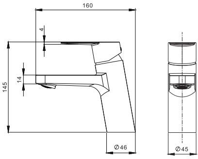 Technical image of Crosswater KH Zero 6 Mini Basin Mixer Tap With Lever Handle (Chrome).