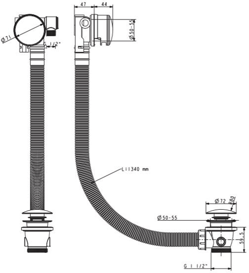 Technical image of Crosswater MPRO Bath Filler Waste With Overflow (Brushed Brass).