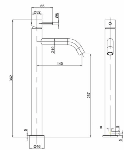 Technical image of Crosswater MPRO Tall Basin Mixer Tap With Lever Handle (Matt White).