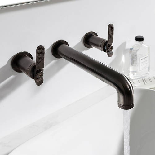 Example image of Crosswater UNION Three Hole Wall Mounted Basin Mixer Tap (Brushed Black).