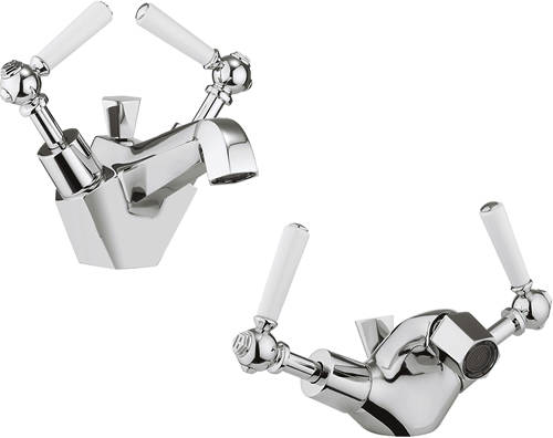 Larger image of Crosswater Waldorf Basin & Bidet Mixer Tap Pack (White Lever Handles).