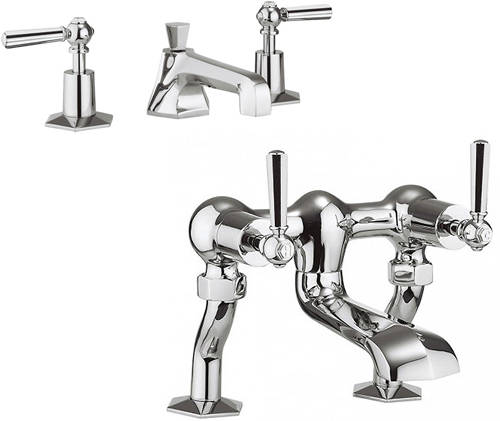 Larger image of Crosswater Waldorf 3 Hole Basin Mixer & Bath Filler Taps (Chrome Handles).