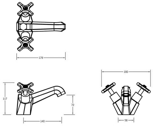 Technical image of Crosswater Waldorf Basin & Bath Shower Mixer Tap Pack (Chrome).