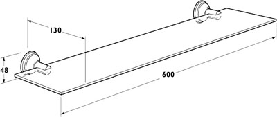 Technical image of Deva Madison Glass Shelf 600 x 130mm (Chrome).