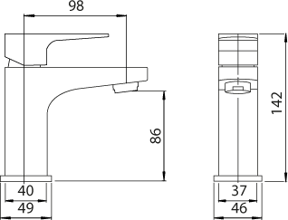 Technical image of Methven Amio Mini Basin Mixer Tap With Clicker Waste (Chrome).