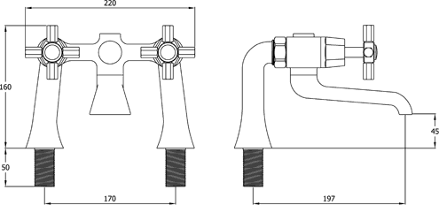 Technical image of Deva Artesian Bath Filler Tap (Gold).